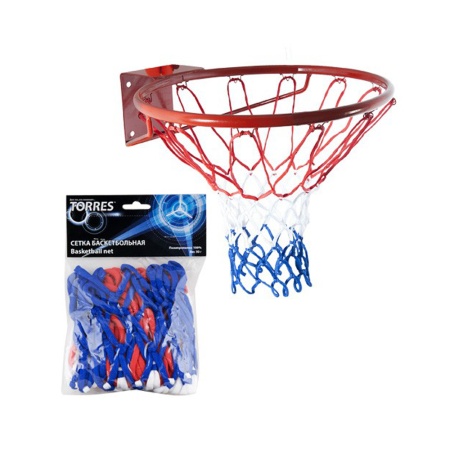 Купить Сетка баскетбольная Torres, нить 4 мм, бело-сине-красная в Дигоре 